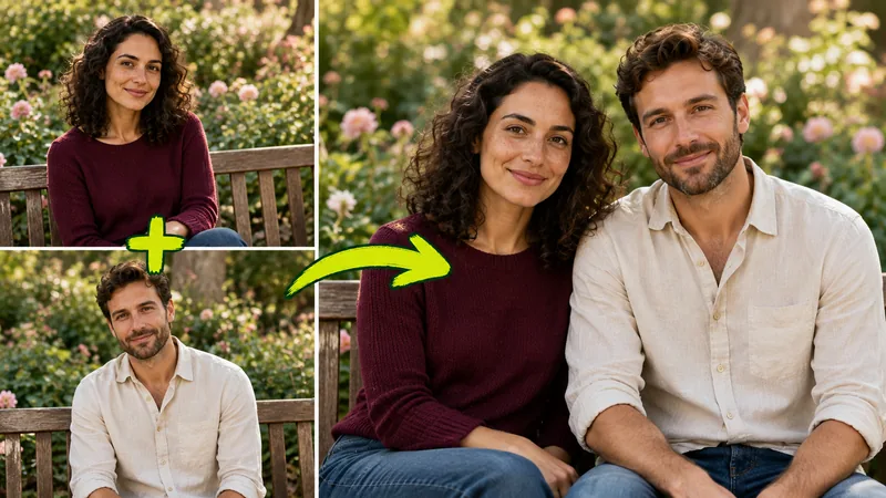 Two separate portraits merged into one group photo by an AI image combiner